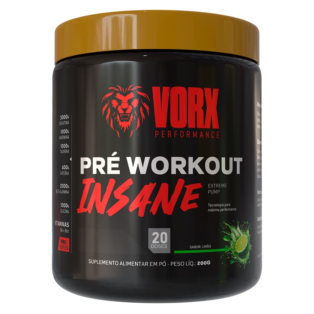 Pré Treino Insane 200g Vorx - Pre Workout com creatina - 400mg de cafeína - Extremamente forte
