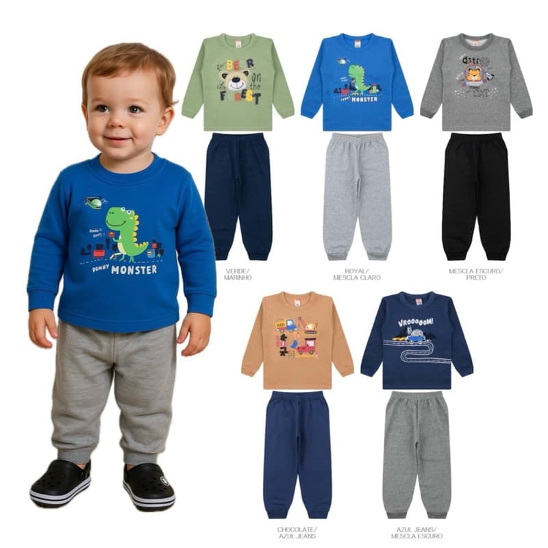 Kit Sortido 4 Peças Moletom Roupa de Bebê Menino Infantil Kit 2 Conjunto Moletom ou 2 Peças Roupa Moletom Infantil