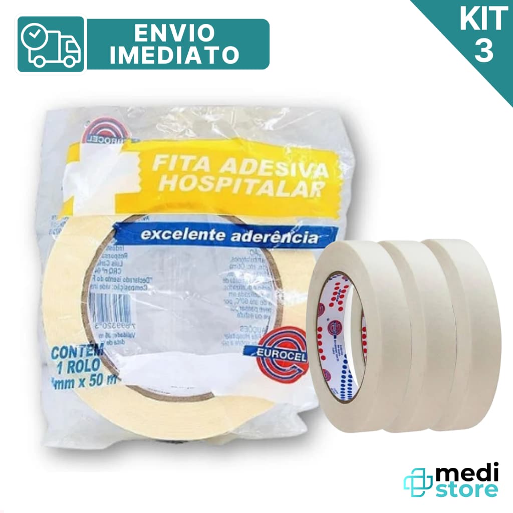 Kit com 3 - Fita Adesiva Crepe Hospitalar 16mm X50mm Eurocel - Envio Imediato
