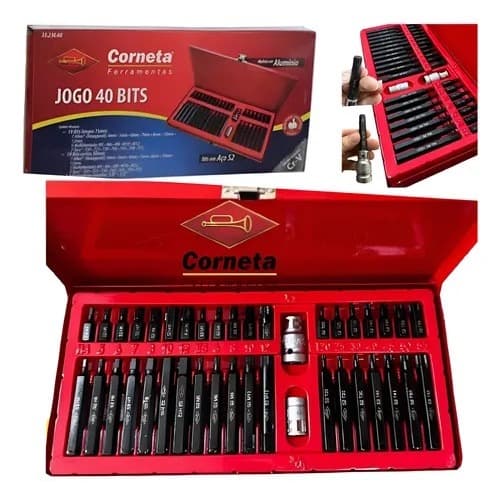 Jogo Ferramenta 40 Pç Bit Torx Allen Multidentado Metal Box - Corneta Ferramentas