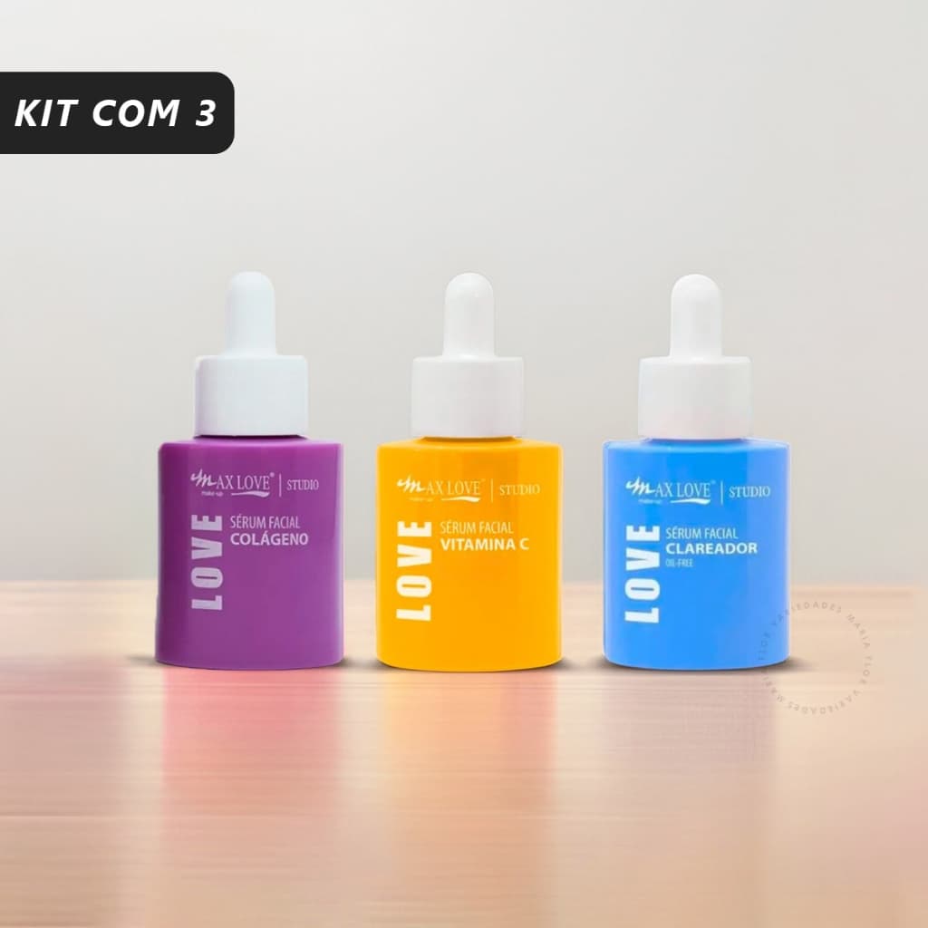 kit com 3 Sérum Facial Vitamina C Colágeno  Clareador Max Love Cuidados com a Pele Rosto
