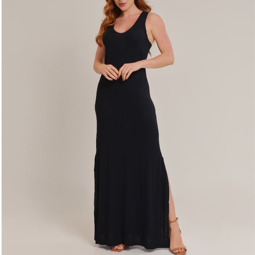 Vistore Vestido Longo Feminino Com Fenda Vestido Regata Preto