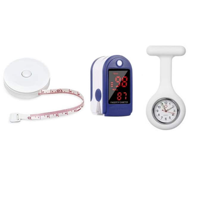 Kit Relógio de Lapela Presilha + Trena Corporal 1,5M + Oxímetro Dedo | Enfermagem Fisioterapia
