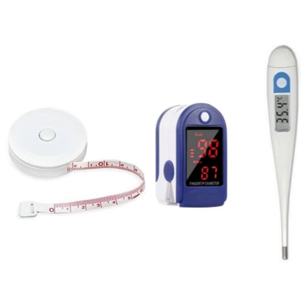 Kit Oxímetro Digital Dedo + Termômetro Digital + Trena Corporal 1,5M | Fisioterapia Enfermagem