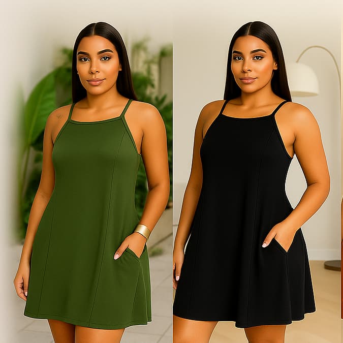 2 Vestidos Soltinho Confortável Vestido Básico Casual  Vestido Curto Confortavel Vestido de Calor