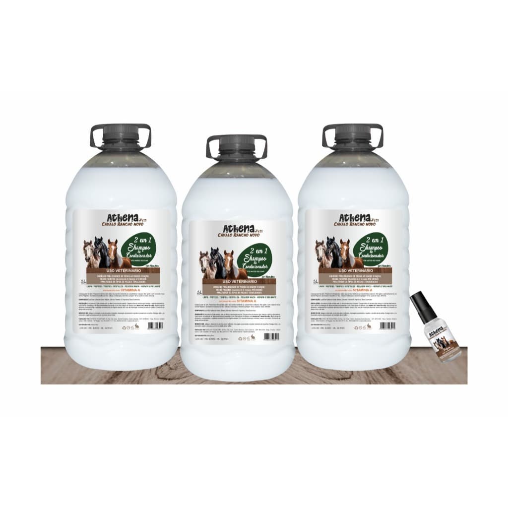 Kit Com 3 Shampoo Condicionador Para Cavalos Forte Cavalos de Raça 5 Lt 2 Em1+ Perfume Presente -Linha Profissional