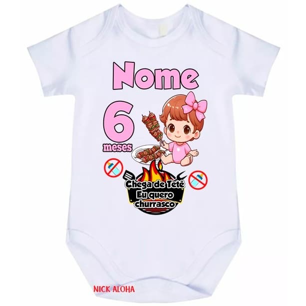 body bebê menina mês aniversário tema churrasco 1395A