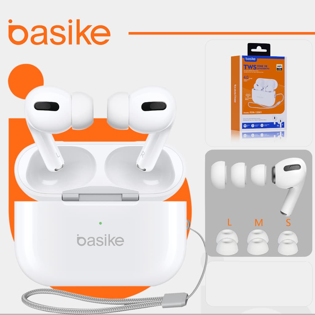 【Garantia】Basike fone Bluetooth 5.3 fone de ouvido sem fio Pro TWS Com Microfone Pop-Up