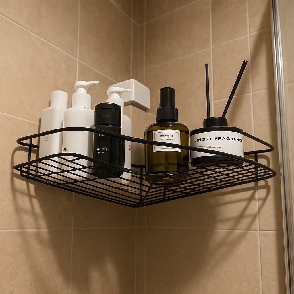 Prateleira Banheiro Sem Furo Adesivo Suporte Canto Porta Shampoo Sabonete Box Parede Nicho Pequeno