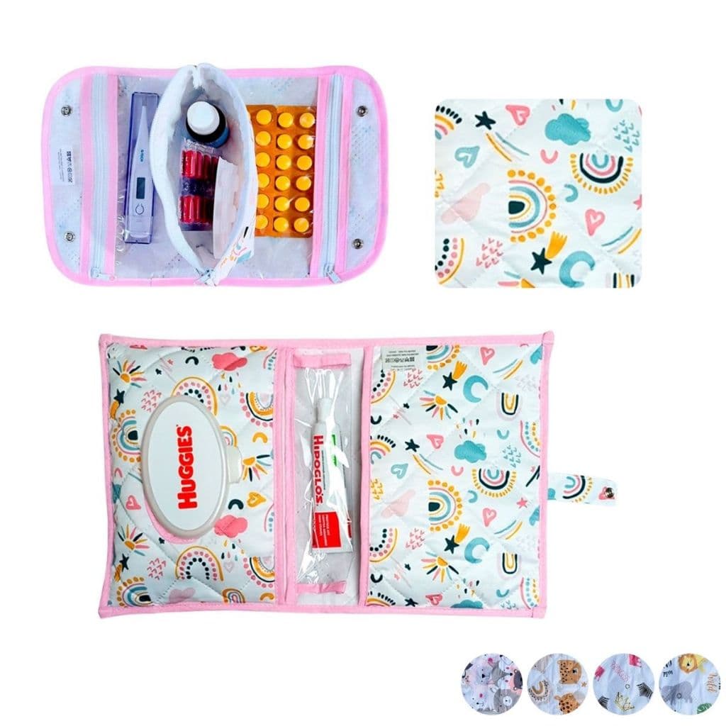Farmacinha Necessaire Porta Remédios Portátil + Porta Fraldas, lenço Umedecido e Pomada Menina Menino Para Bebê