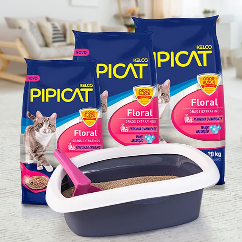 Kit 4 Areia Sanitária Para Gatos Kelco Pipicat Floral 4 Unidades de 4kg