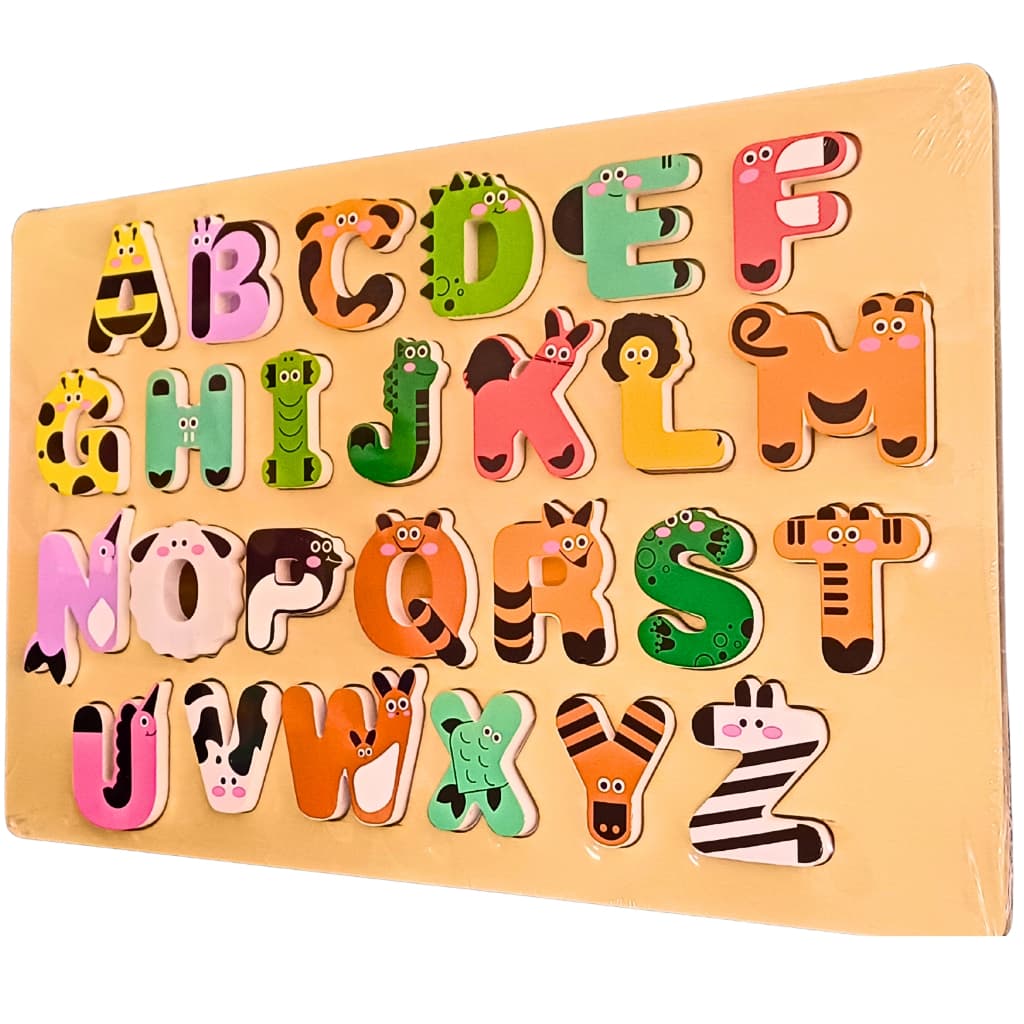 Tabuleiro Didático De Encaixe Alfabeto Dos Bichos Brinquedo Educativo em Madeira - DM Toys