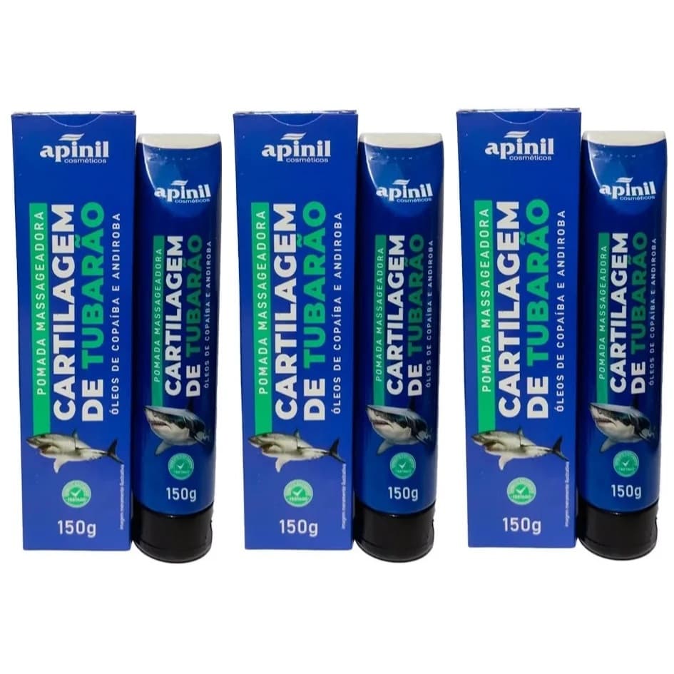 kit 3 Pomada Massageadora Cartilagem de Tubarão Apinil  150gr
