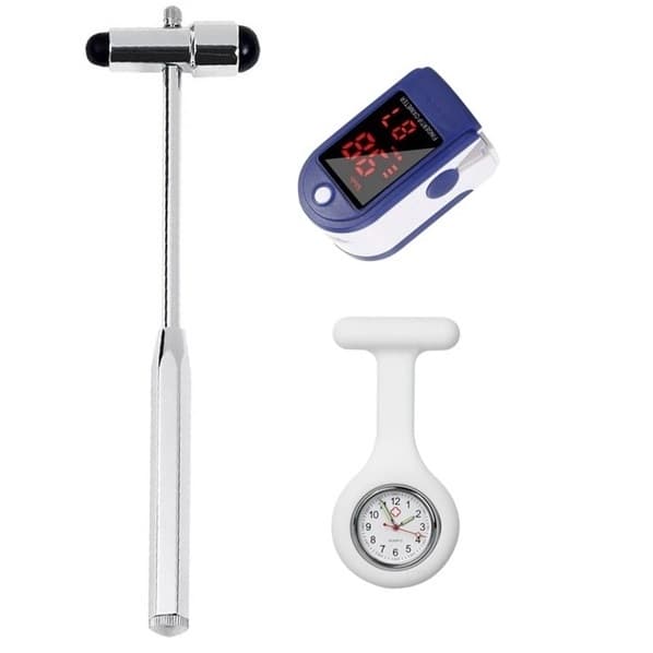Kit Martelo Buck Inox + Oxímetro Dedo Digital + Relógio de Lapela | Fisioterapia Enfermagem