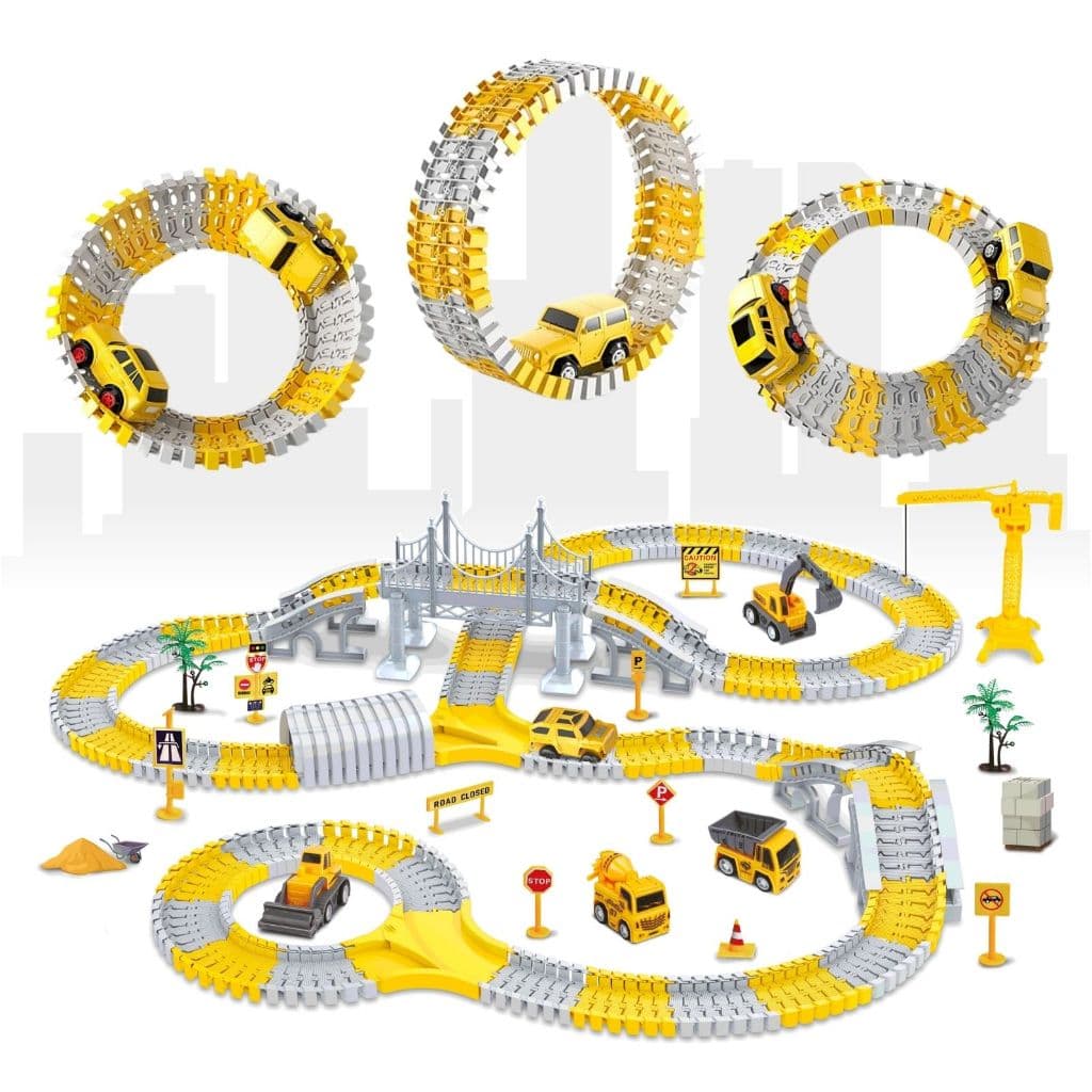 Pista de Carrinho Infantil com 98, 180 e 345 Peças Brinquedo Construção com Carrinho