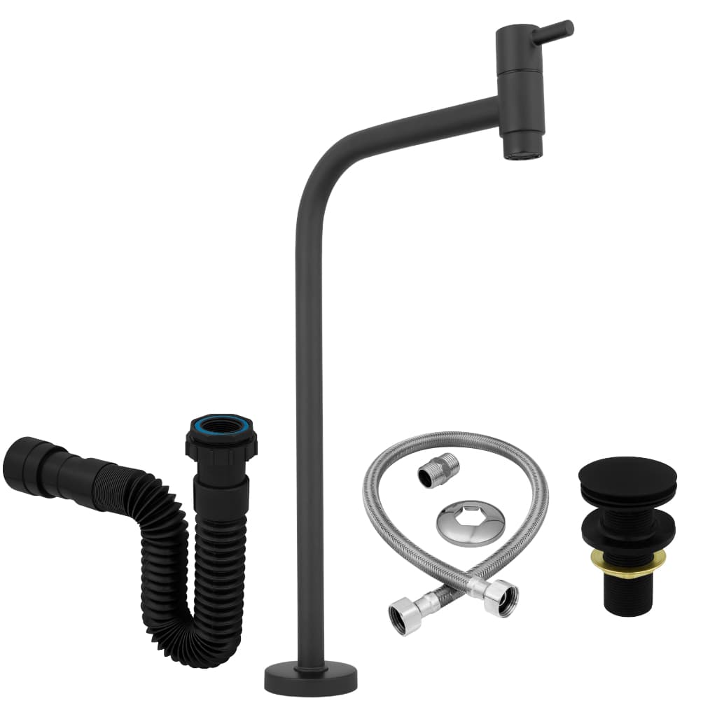 Kit Completo Banheiro Torneira Preta Metal 90º + Válvula Click + Sifão + Engate 60cm Luxo CasaBras