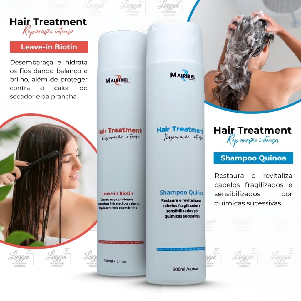 Hair Treatment Mairibel 2x300ml - Shampoo Hidratante Quinoa + Leave-in Biotin Proteção Térmica