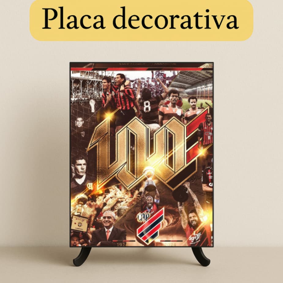 Placa Decorativa Club Athletico Paranaense com suporte para mesa ou estante em MDF - Time - Futebol - Escudo - decoração