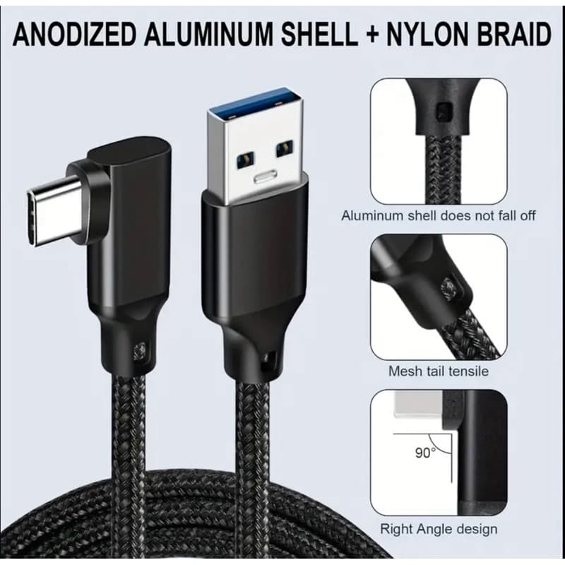 Cabo USB Tipo-C / iPhone / V8 90° Cotovelo Rápido | Reforçado | Jogo & Carregamento