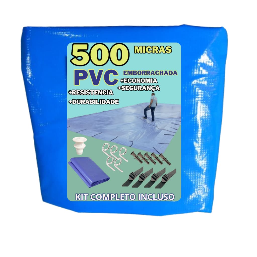 Lona Para Piscina 3 x 5 PVC 500 Micras Cobertura De Segurança + Kit Completo De Instalação