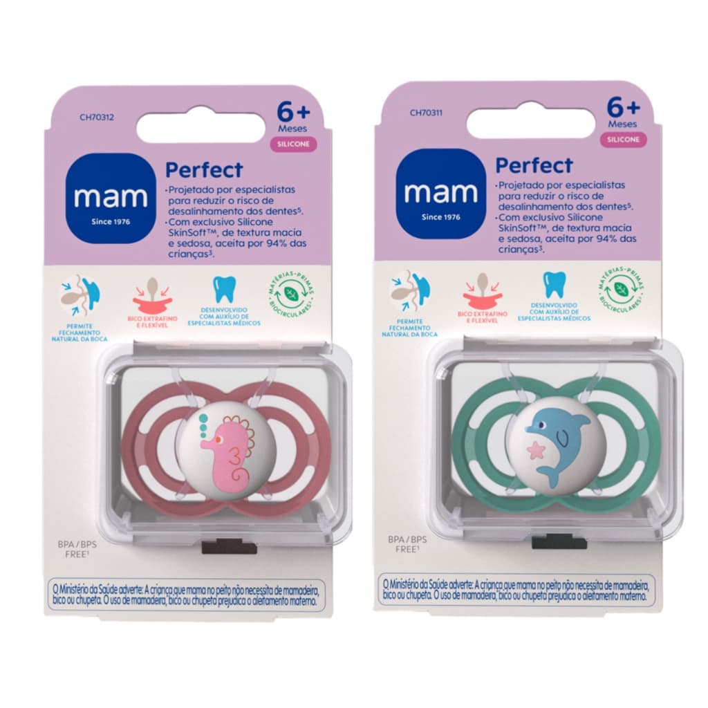Chupeta MAM Perfect 6+ Meses Unitária Menino Menina Bico de Silicone