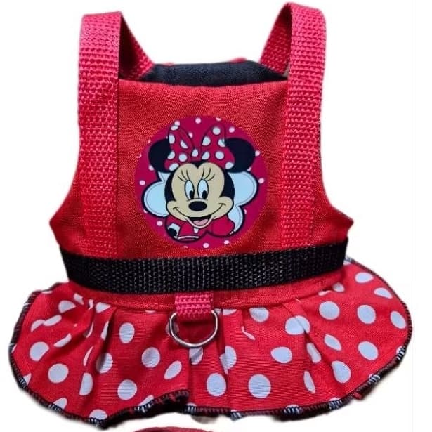 Coleira Pet Peitoral com Guia para Passeio Minnie Vermelha