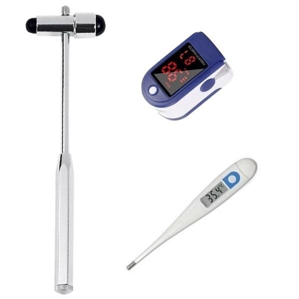 Kit Martelo Buck Inox + Oxímetro Digital Dedo + Termômetro Digital Clínico | Fisioterapia Enfermagem