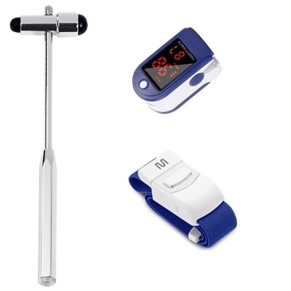 Kit Martelo Buck Inox + Oxímetro Digital Dedo + Garrote Azul | Fisioterapia Enfermagem