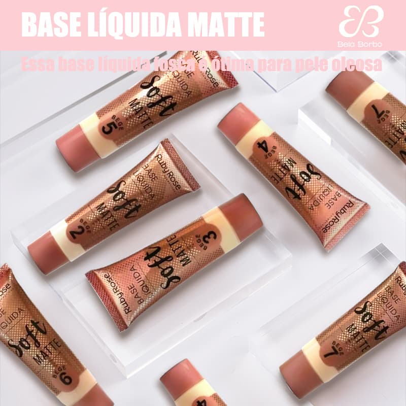 Ruby Rose Base Líquida Soft Matte 29ml | Alta Cobertura, Longa Duração, Controle de Oleosidade