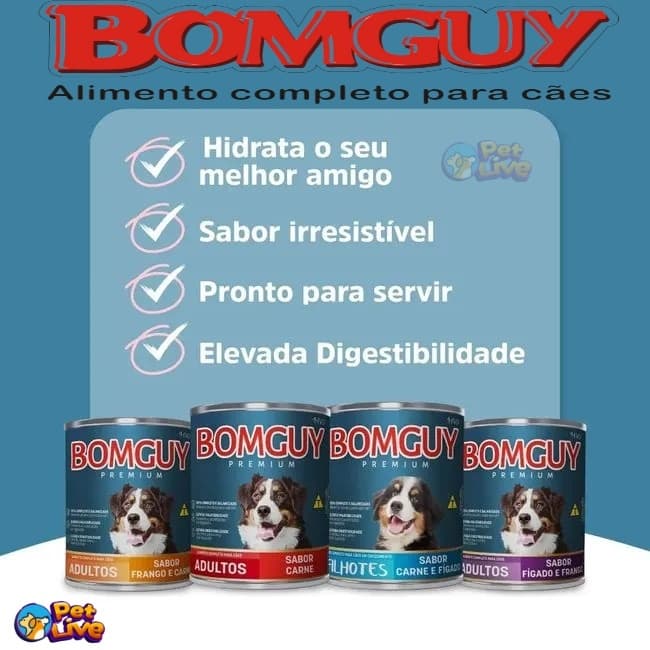 Kit 6 Latas Bomguy Premium Patê Ração Úmida para Cães Adultos 280g - FVO Alimentos
