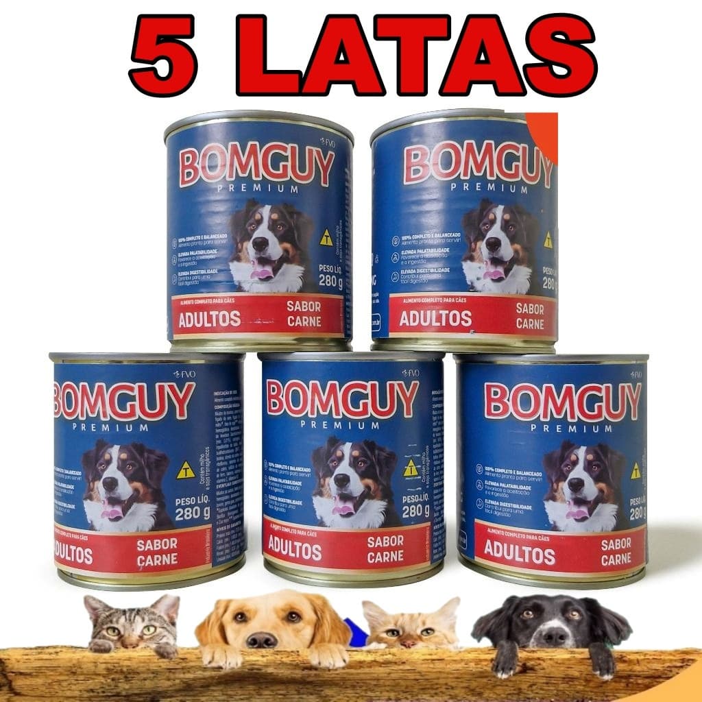 5 Latas De Patê Bomguy Premium Sabores Carne, Frango e Figado Ração Úmida para Cães 280g - FVO