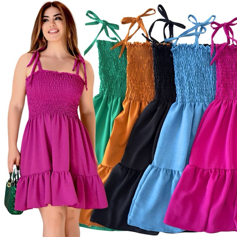 Vestido curto Soltinho Verão Delicado Rodado de Lastex com alça