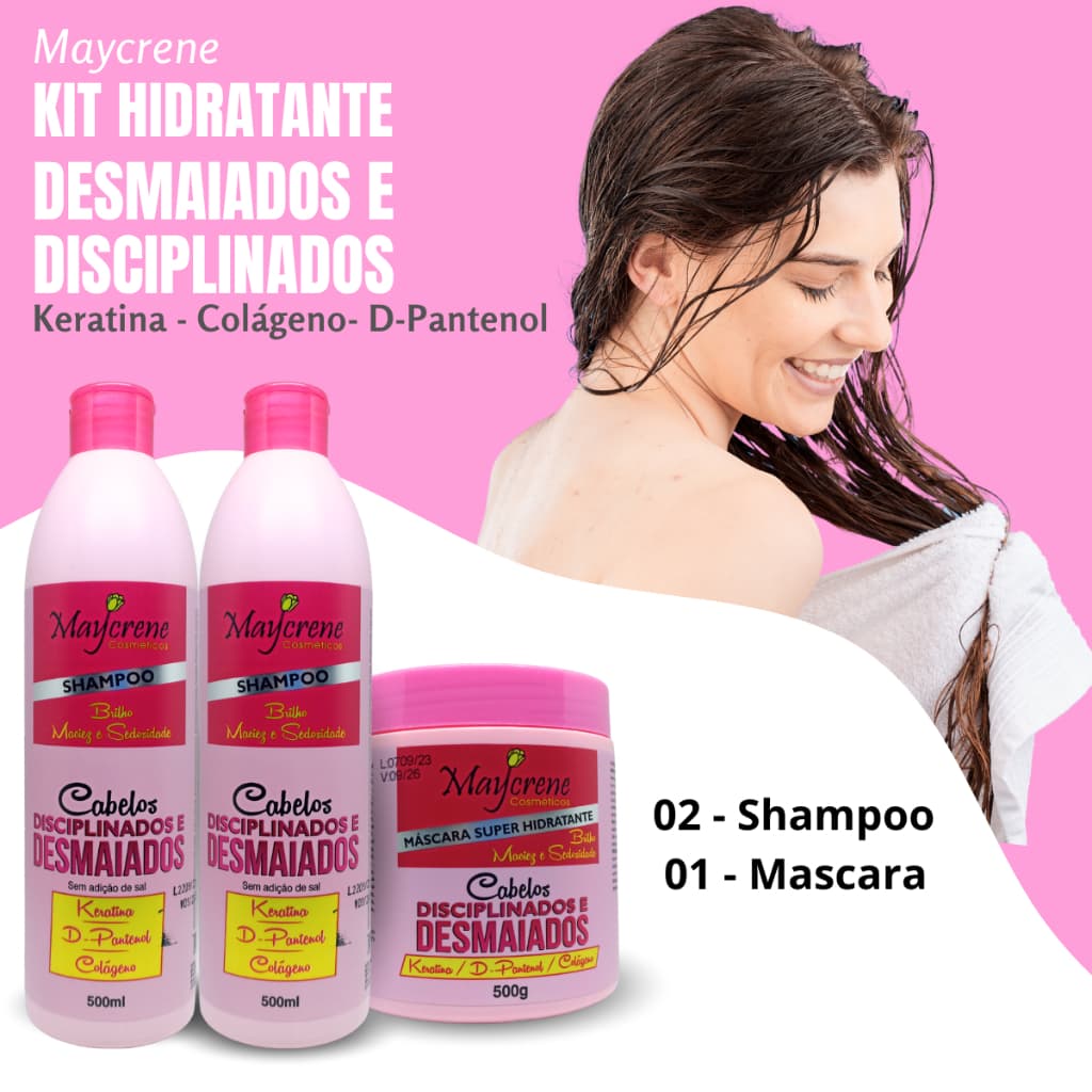 Kit Hidratante Desmaiados Maycrene - Hiper Hidratante com 2 Shampoo e 1 Mascara 3x500ml