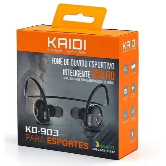 Fone De Ouvido Bluetooth Sem Fio Kaidi Kd903 - Ideal P/Esportes - Corrida Academia Bike