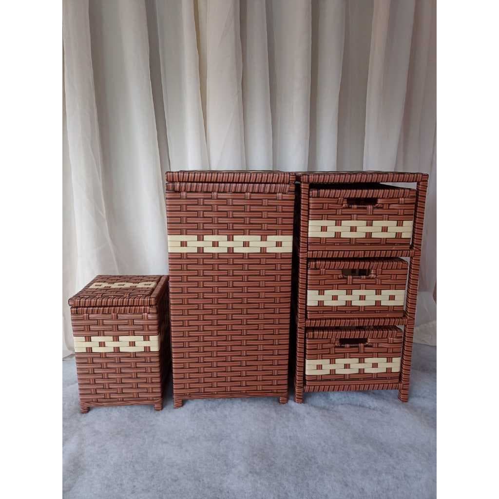 Kit Gaveteiro 3 Gavetas Roupeiro Cesto Roupa suja Lixeira Quarto Banheiro Decoração fibra sintetica