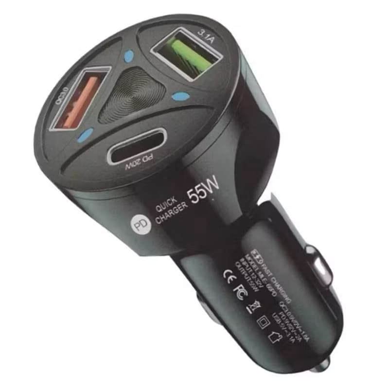 Carregador Veicular Turbo USB e Tipo-C Turbo 3 Portas Carregador Para Carros Turbo - Envio Imediato