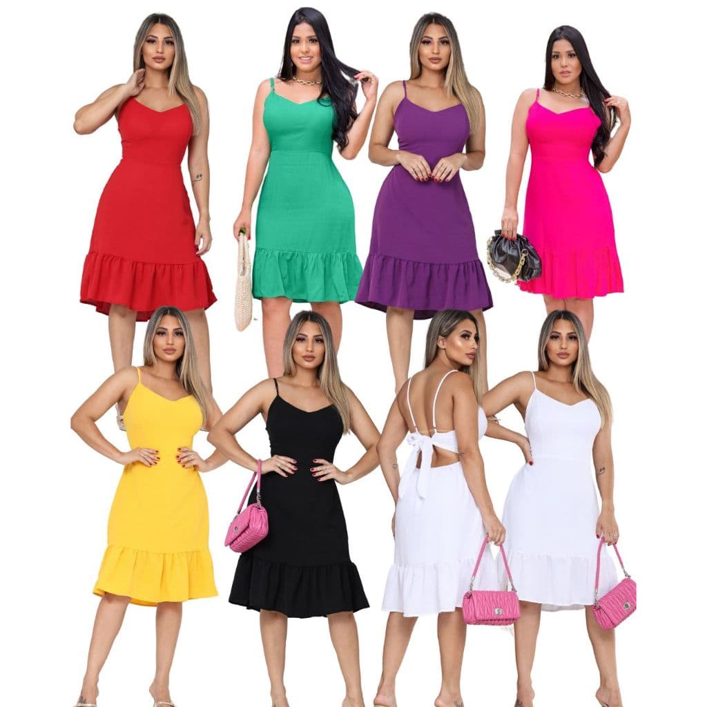 Vestido Curto Soltinho Alcinha Vestidinho Verão Vestido Praia Com Bojo P ao G Tecido Duna