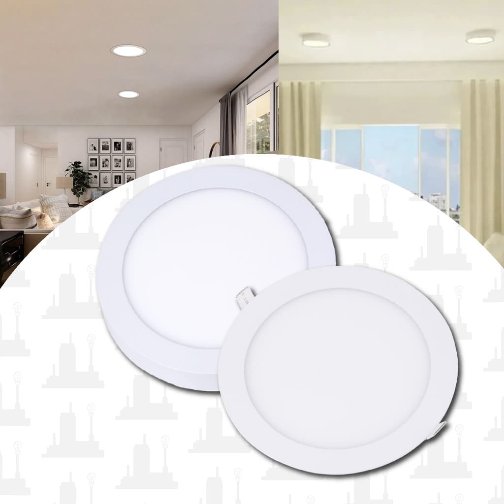 kit 3un Luminaria Painel 12w/18w/24w Plafon Led Embutir/Sobrepor Redondo bivolt LED FACTORY