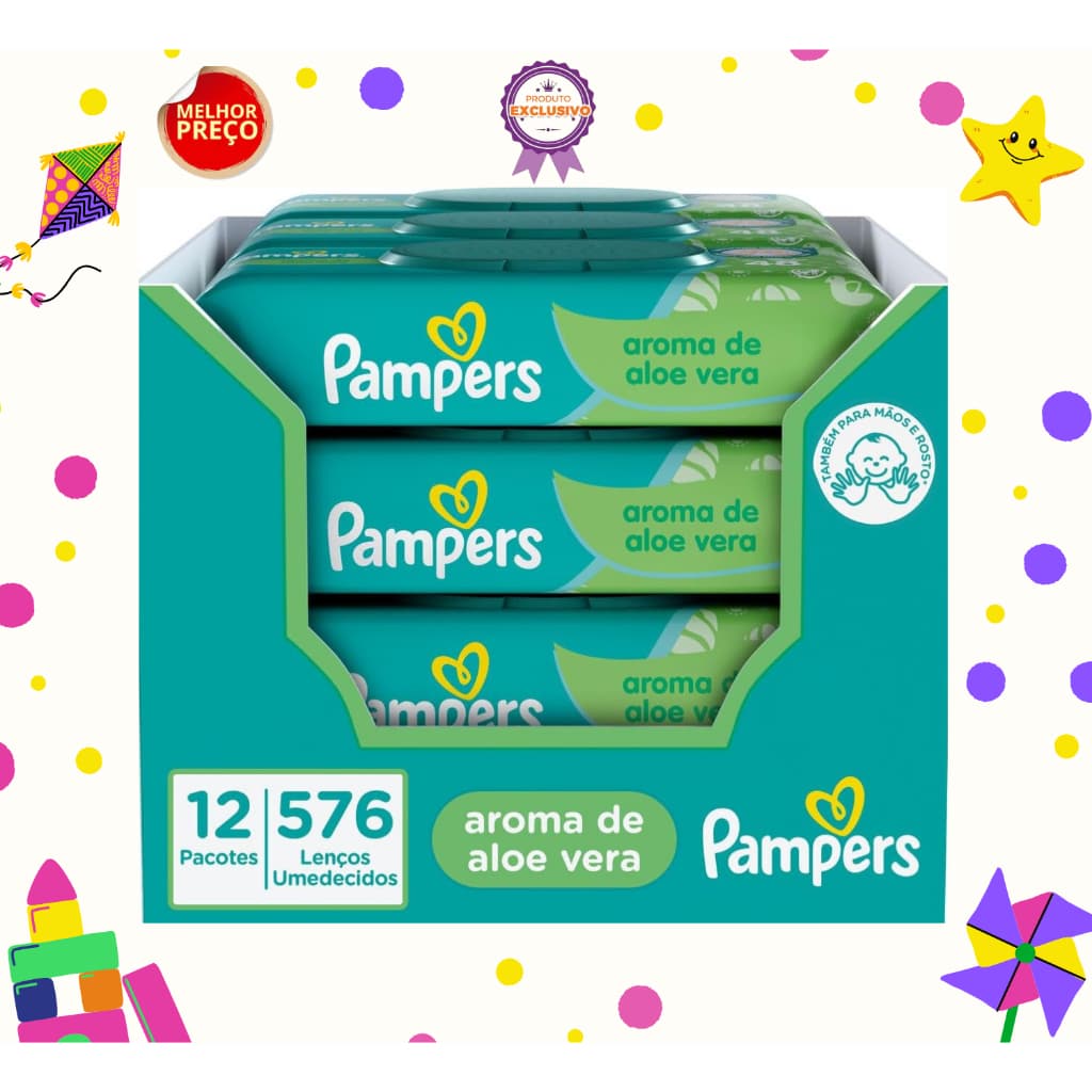 👶 Pampers Lenços Umedecidos Cuidado do Bebê 576 Unidades – Limpeza Suave, Hipoalergênica e Sem Álcool