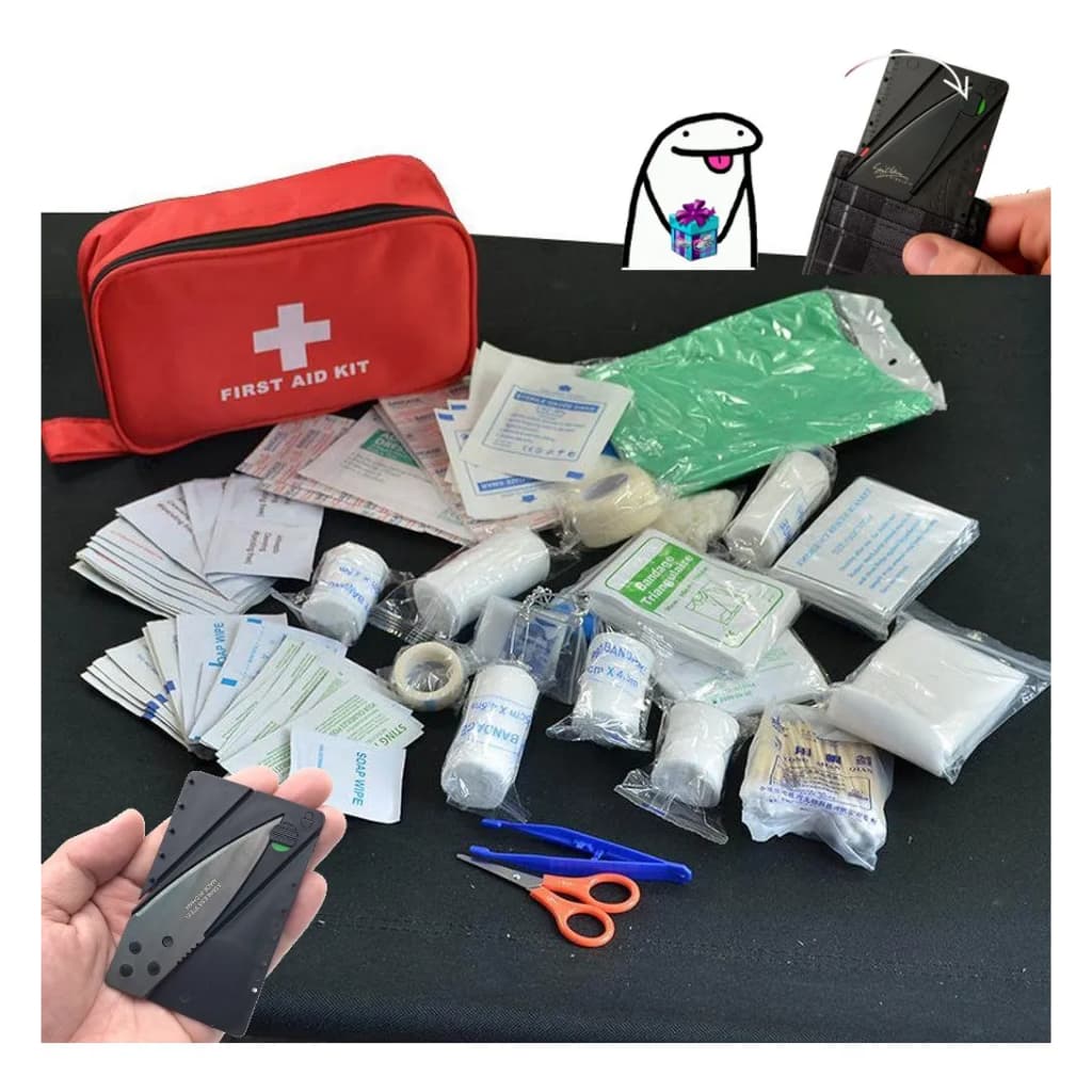 Kit Bolsa Primeiros Socorros 180pçs Camping Sobrevivência + Brinde