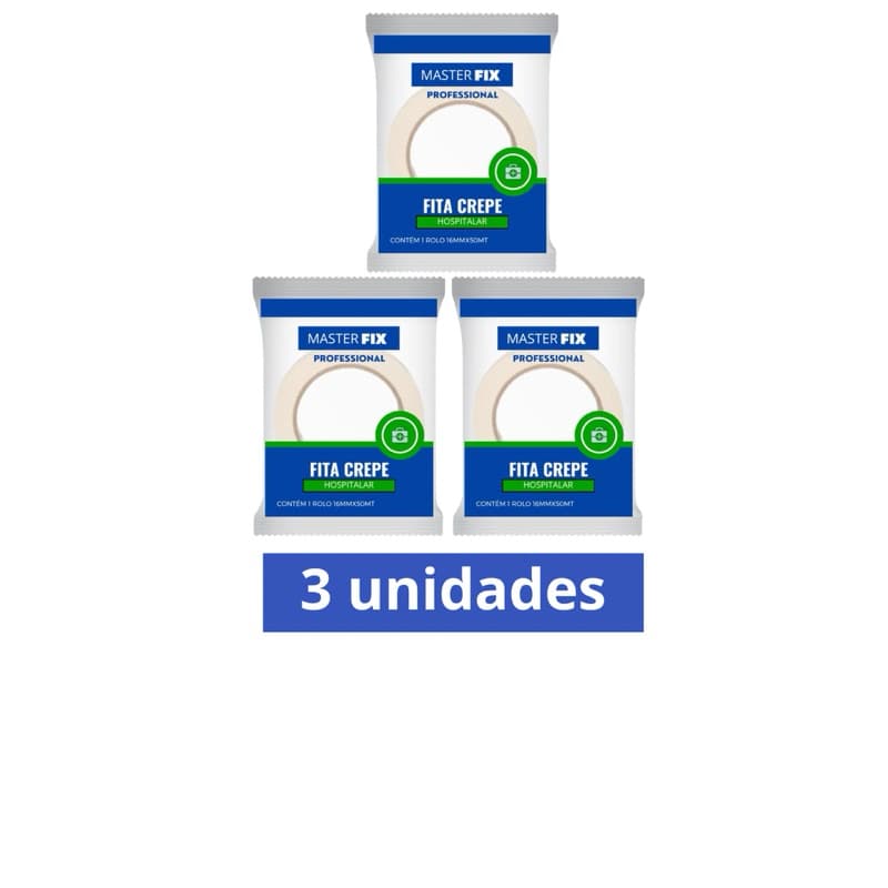 Kit 3 Fita Crepe Branca Hospitalar 8mm x 50m Masterfix