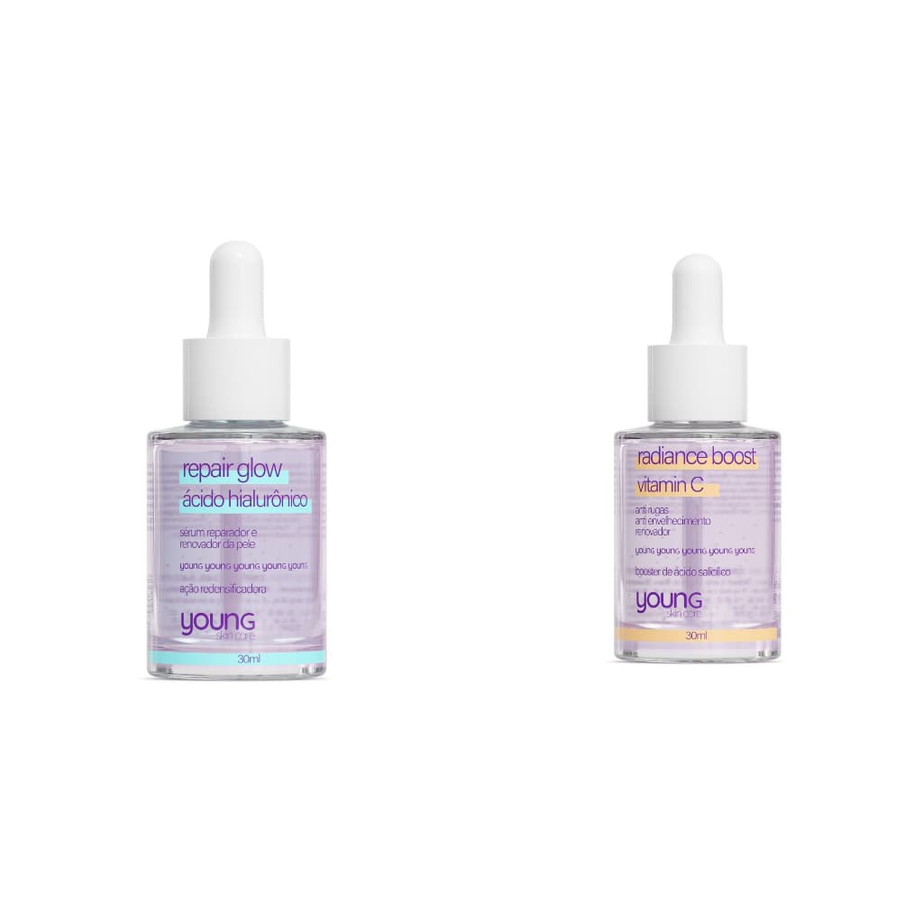 Kit Glow Young – Sérum Vitamina C + Sérum Hialurônico (Pele Iluminada, Macia e Viçosa)