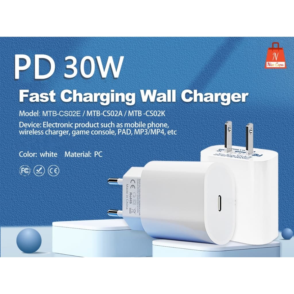 Cabeça de carregamento rápido para celular padrão europeu PD30w compatível com todas as séries de celulares Apple
