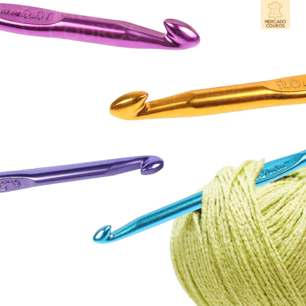 Kit 12 Agulha de Metal Alumínio Crochê Tricô Amigurumi Artesanato Profissional Completo