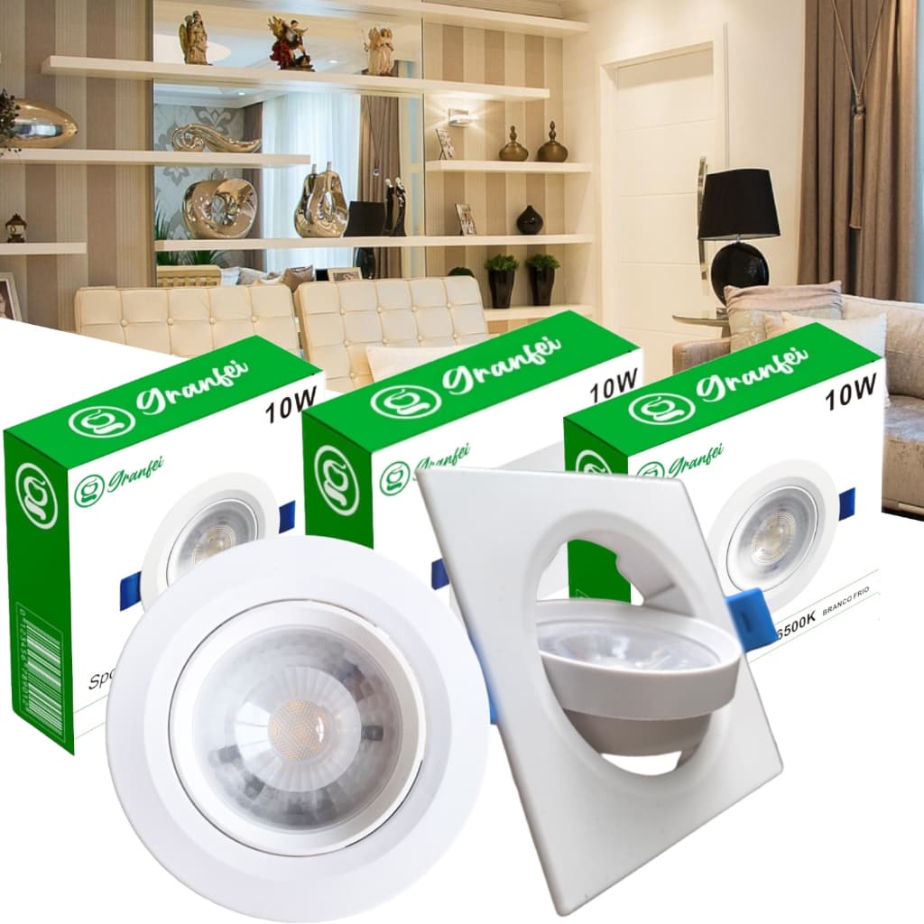 Kit 10-20 Luminária Led Spot 5w 7w 10w Redondo Quadrado Branco Preto Branco Frio Neutro Quente XTRON