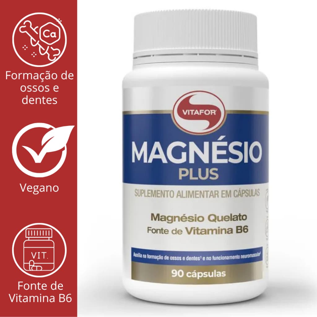 MAGNÉSIO PLUS 90 CÁPSULAS VITAMINA B6 - VITAFOR