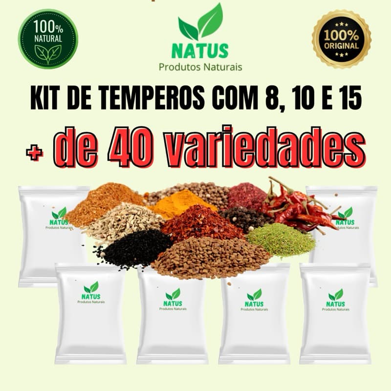 Kit de temperos com +40 variedades - kits de 8, 10 e 15 temperos (com 100 e 50g) NATURAL