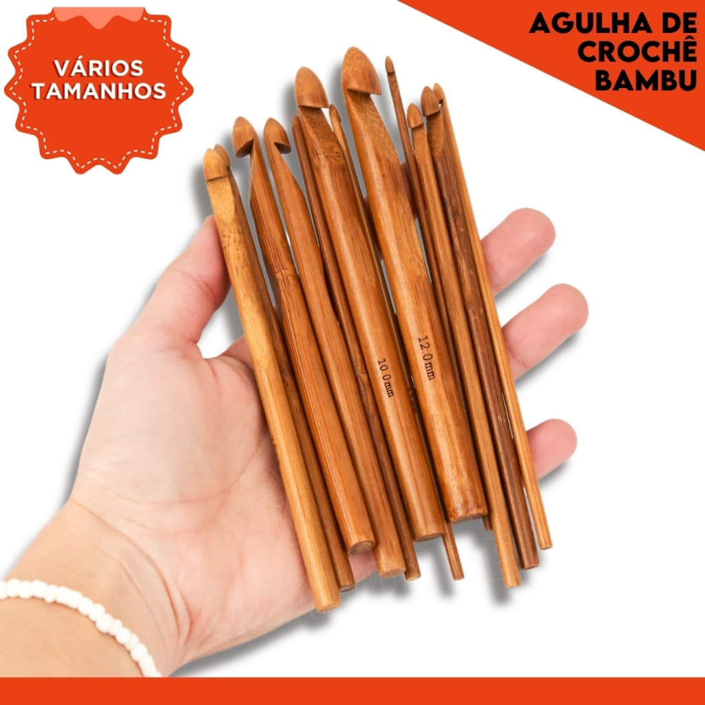 Kit Agulha Crochê Tricô Bambu 3mm a 12mm Conjunto Leve Sustentável Artesanato Barbante Amigurumi