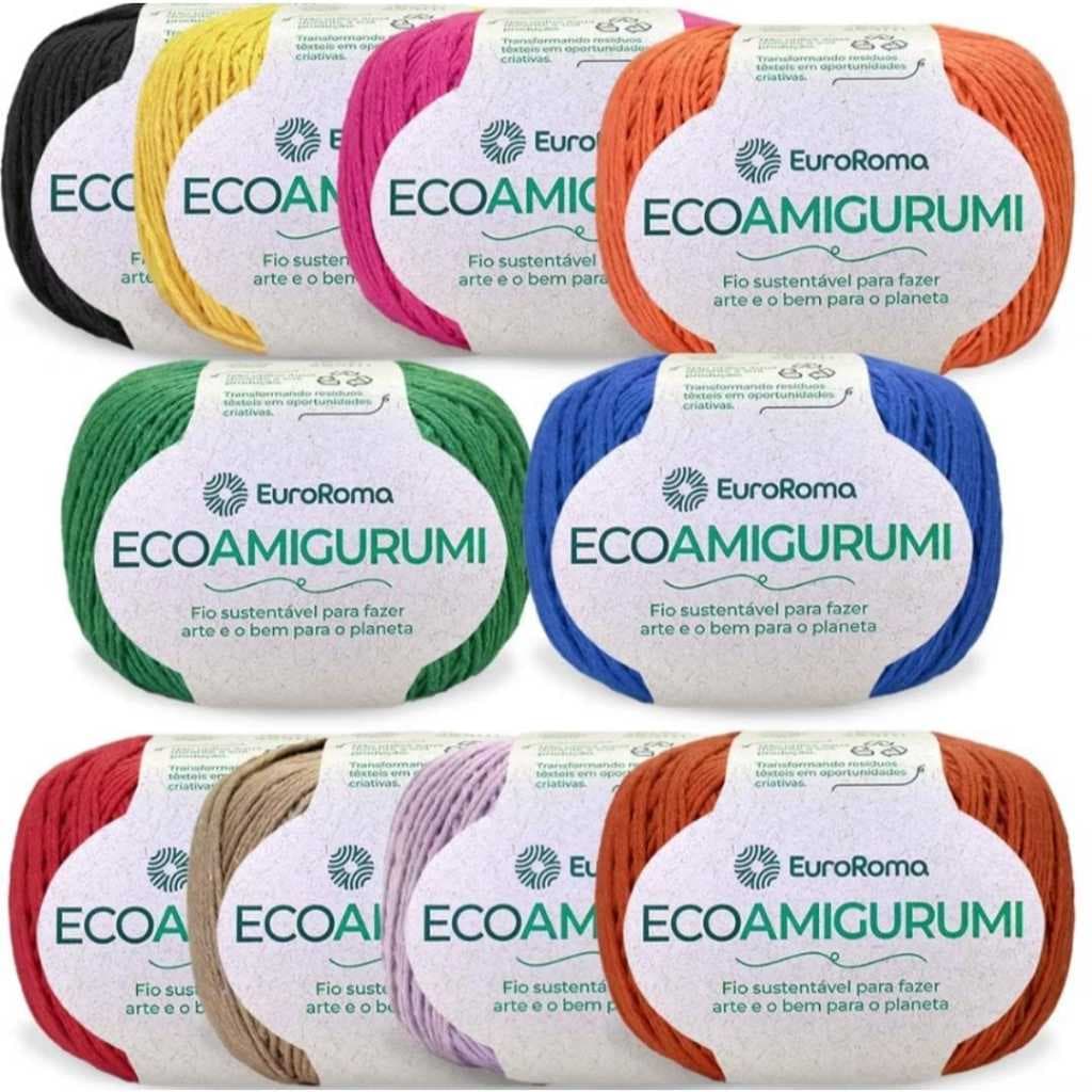Kit 12 Unidades Fio ECOAMIGURUMI EUROROMA Tex 526 - 160g Cada - Ideal para Crochê e Amigurumi - 100% Ecológico
