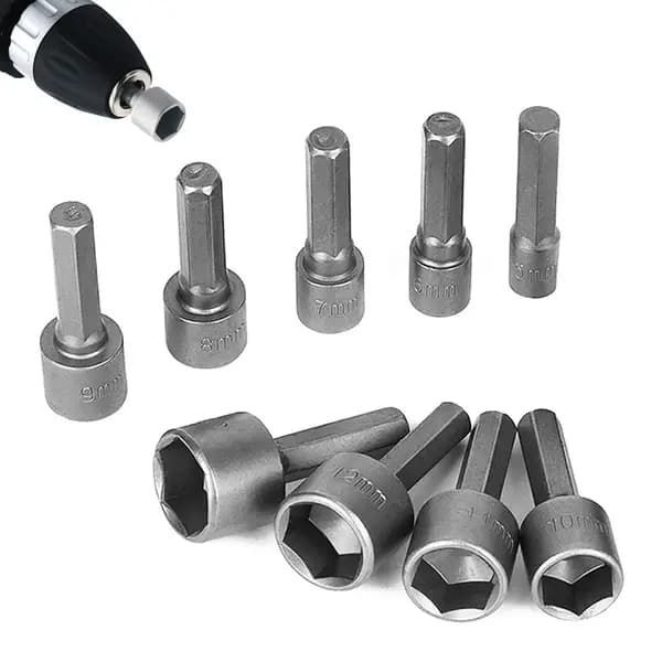 Kit Jogo Pontas Bits Soquete Canhão Para Parafusadeira Chave Catraca Manual 9 Peças Sextavado Top